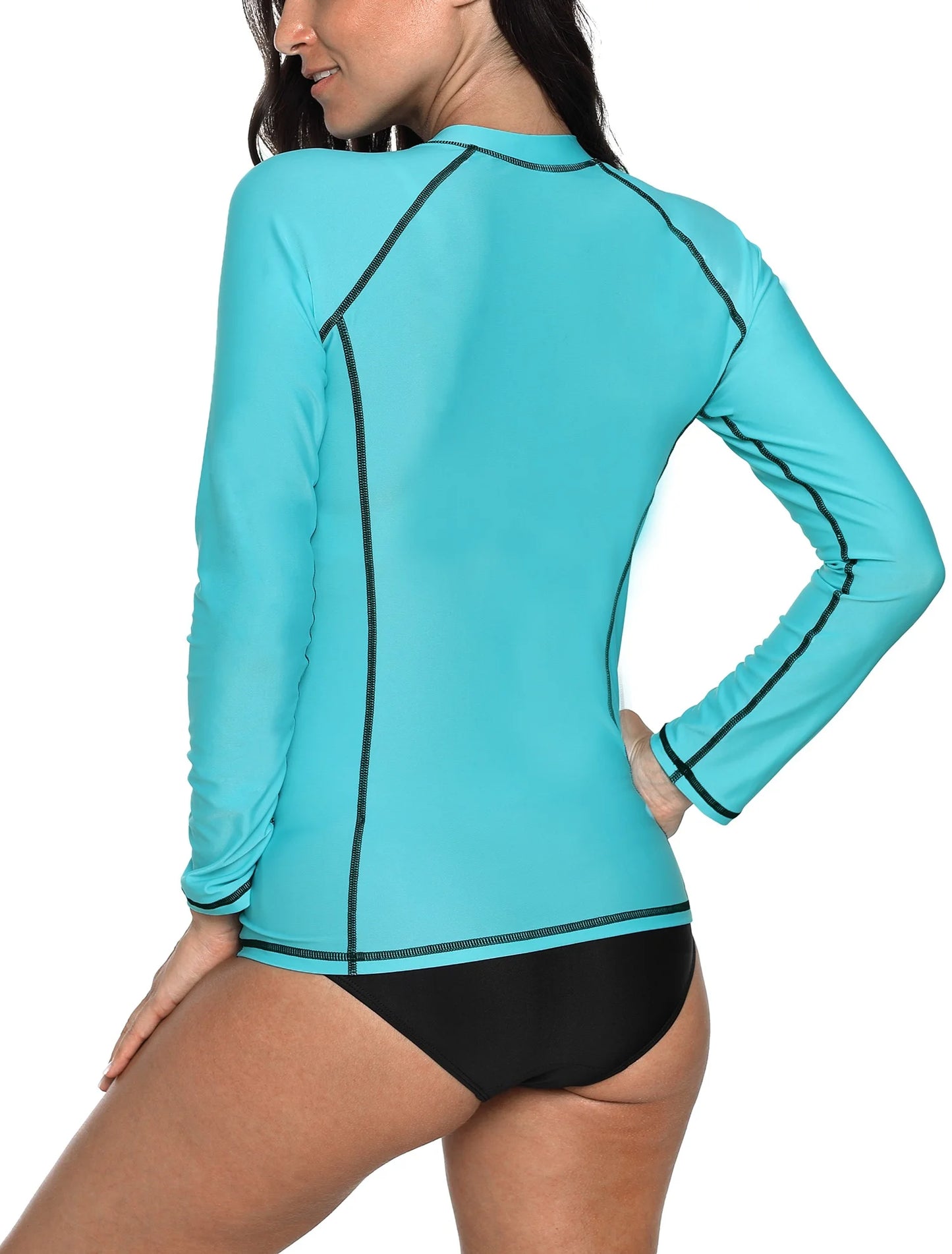 Rash Guard for Women Zip Front Long Sleeve Rashguard Top Sun Protection Swim Shirt