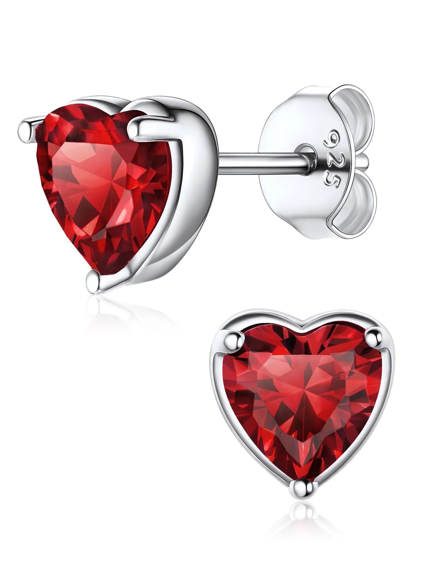 January Red Garnet Birthstone Heart Stud Earrings for Women Girls 925 Sterling Silver Gift for Birthday Christmas