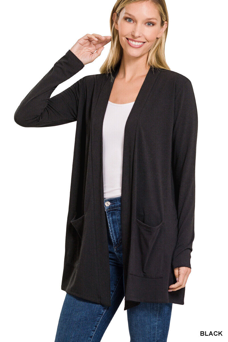 Womens Open Front Fly Away Cardigan Sweater Long Sleeve with Pockets Loose Drape