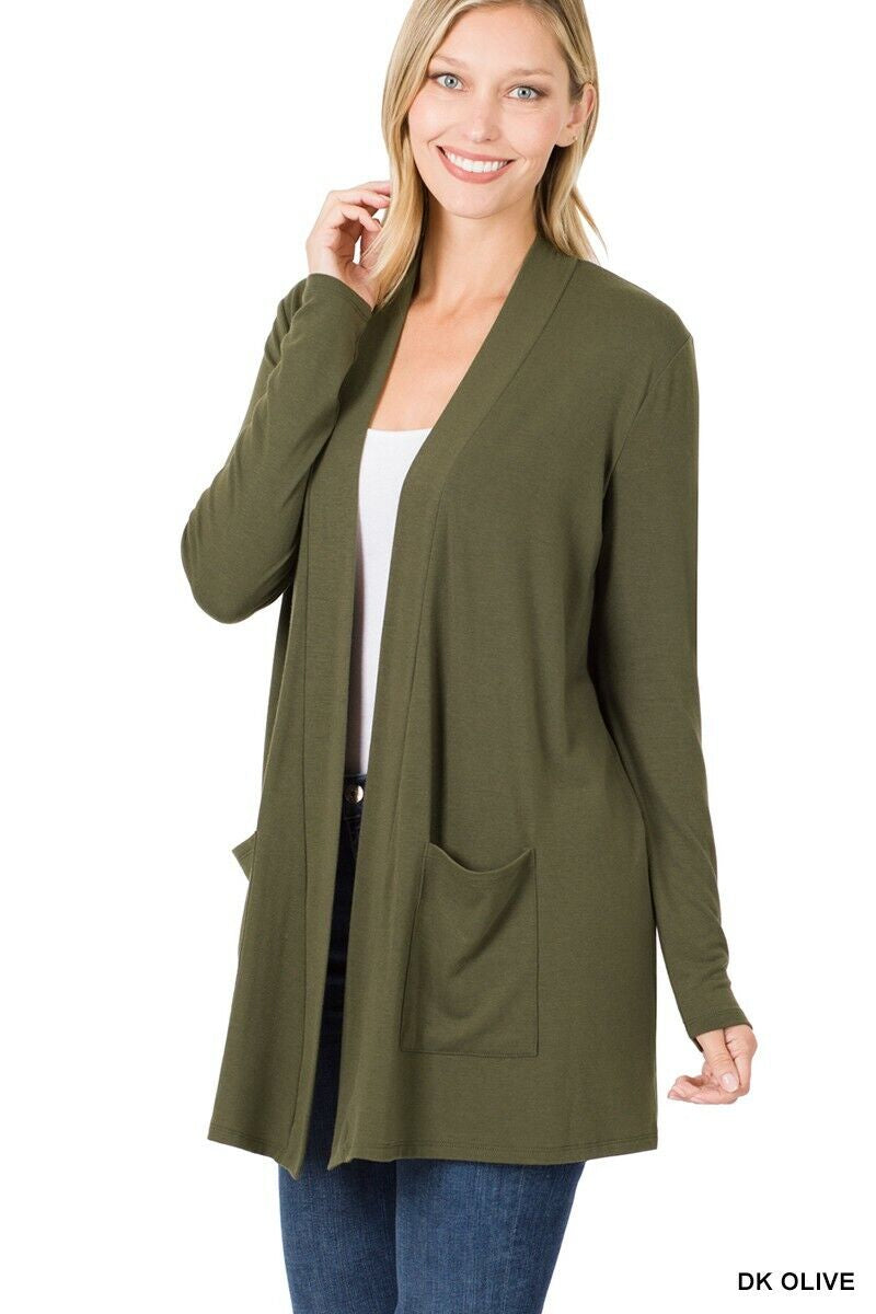 Womens Open Front Fly Away Cardigan Sweater Long Sleeve with Pockets Loose Drape