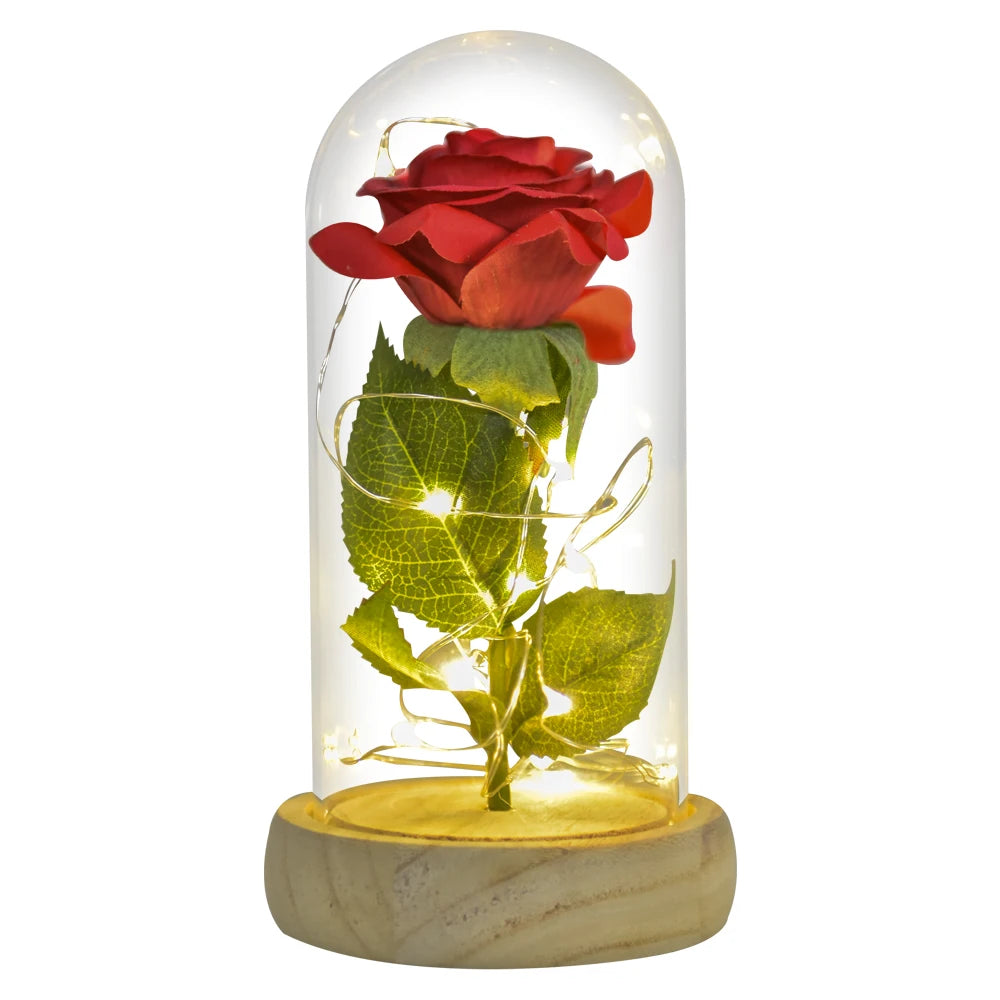 Gifts for Her Beauty and the Beast Eternal Rose in Glass Dome Artificial Forever Flower LED Light Mothers Day Gifts for Women